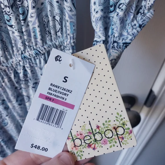 BeBop - NWT Off-the-Shoulder Midi Blue Floral Dress (Junior's) - Picture 4 of 12